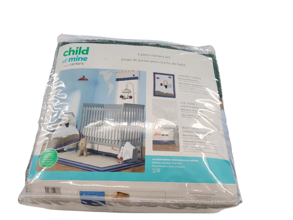 Juego de 3 piezas de guardería Carter Child of Mine coche avión tren león cubre sábana volante Foto 2 de 4