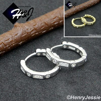 MEN WOMEN 925 STERLING SILVER ICY CZ GOLD PLATED/SILVER HUGGIE
