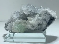 Quartz Crystal-Green Fluorite- Quartz Crystal Cluster-Quartz-Glass Base