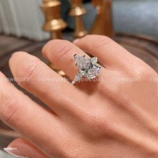 Moissanite Three Stone Engagement Ring Pear Cut 2.50 Carat Solid 14K White Gold