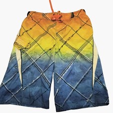 Zeroxposur Swimsuit Shorts Boys 14 Blue Yellow Geometric Boardshort Trunks Shark