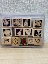 Set Of 13 Mixed Brands & Themes Wood Mounted Rubber Stamps