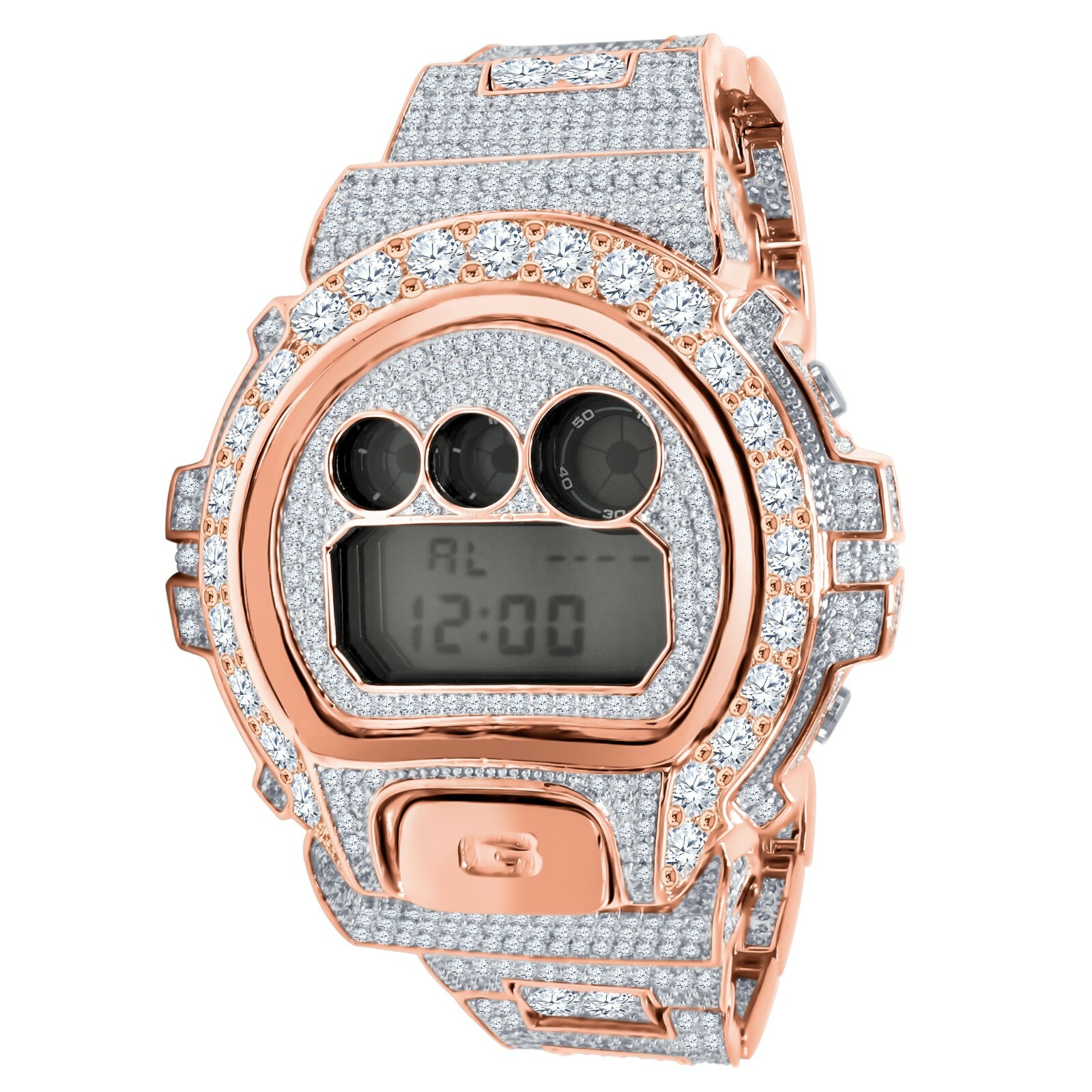Icy Authentic White Solitaire CZ On Rose Gold Finish Casio G-Shock