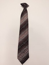 Red White Gray Wave Dot Design Youth Clip On Tie 15"