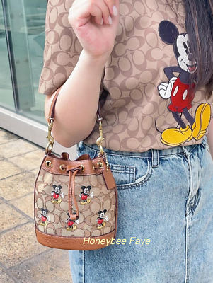 NWT Disney X Coach Mini Dempsey Bucket Bag In Signature Jacquard