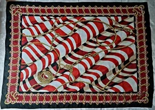 SCARF VINTAGE AUTHENTIC NAUTICAL ART ROPES FLAG CHIFFON RED BLACK PAREO BEACH