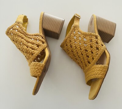 Fergalicious By Fergie Women s Yellow Open Toe Block Heels Sling Back Size 8.5