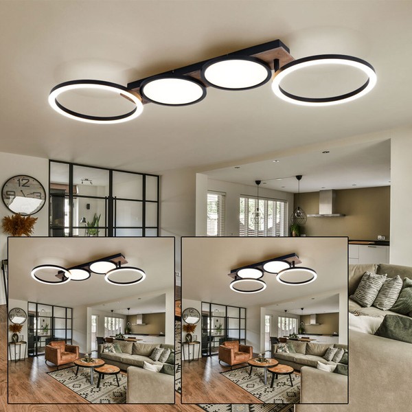 Deckenlampe Holzleuchte Deckenleuchte Verstellbar Led Ringe Esszimmerleuchte-image