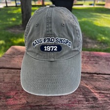 Bass Pro Shops 1972 Olive w Navy and White Hat Cap Strap Buckle Well Worn Cotton