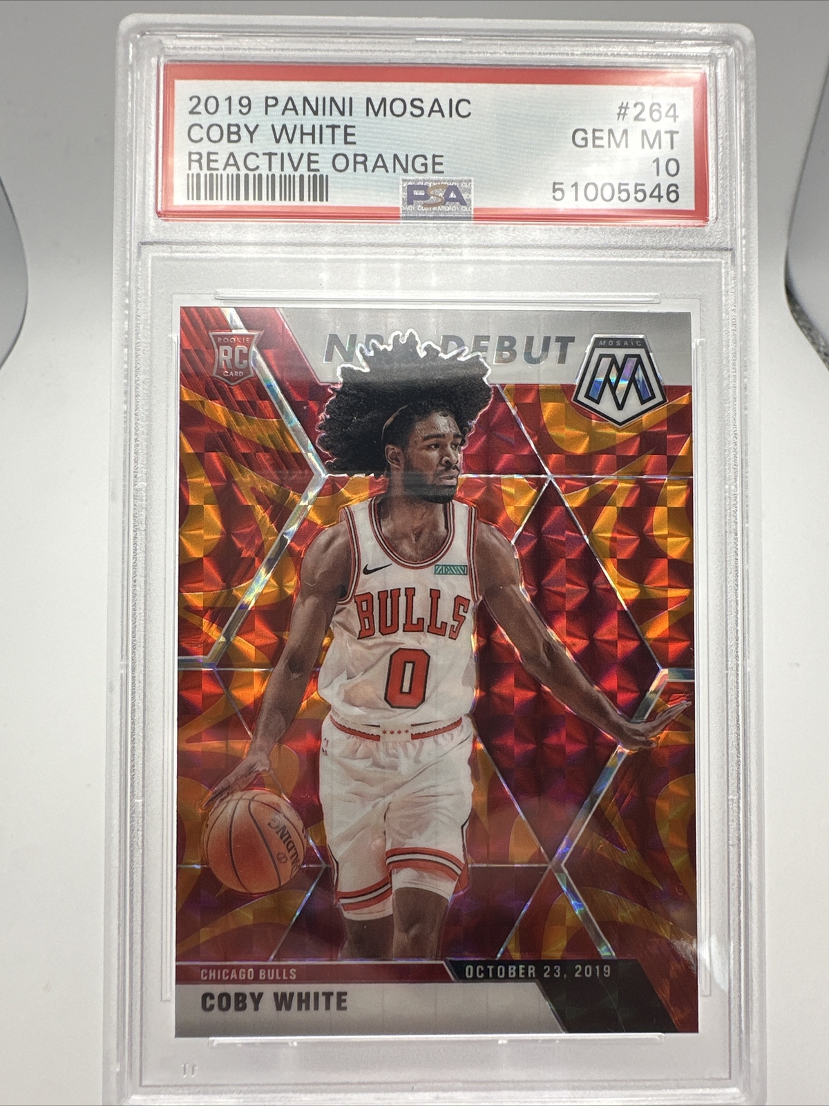 2019-20 Mosaic NBA Debut Coby White Reactive Orange RC #264 PSA 10 Gem MT Bulls