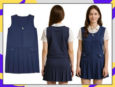Girls Pinny Pinafore Dress School Uniform Pleated Zip Sleeveless Dress 2-16 Year