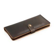 Genuine Cow Leather Women Bifold Long Wallet Money Clip Billfold Dark Brown Gift
