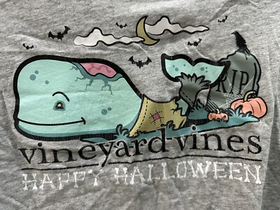 Vineyard Vines Boys Size XL (18) Long Sleeve Grey T-Shirt Whale Happy Halloween