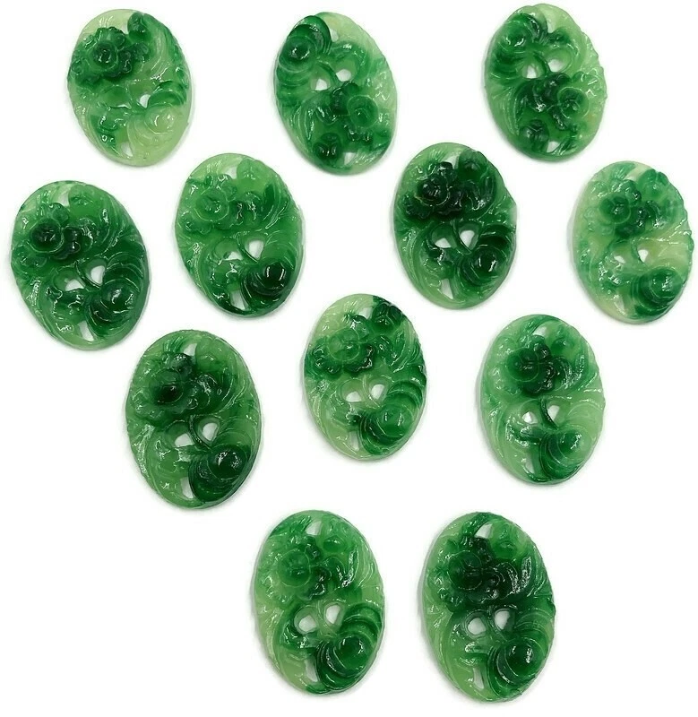 12 florales vintage de resina verde jade de Hong Kong 25x18 mm. Camafeos de cabujón ovalados 228PT Foto 4 de 4