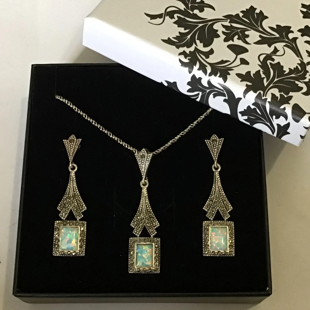 Opal pendant shop and earring set