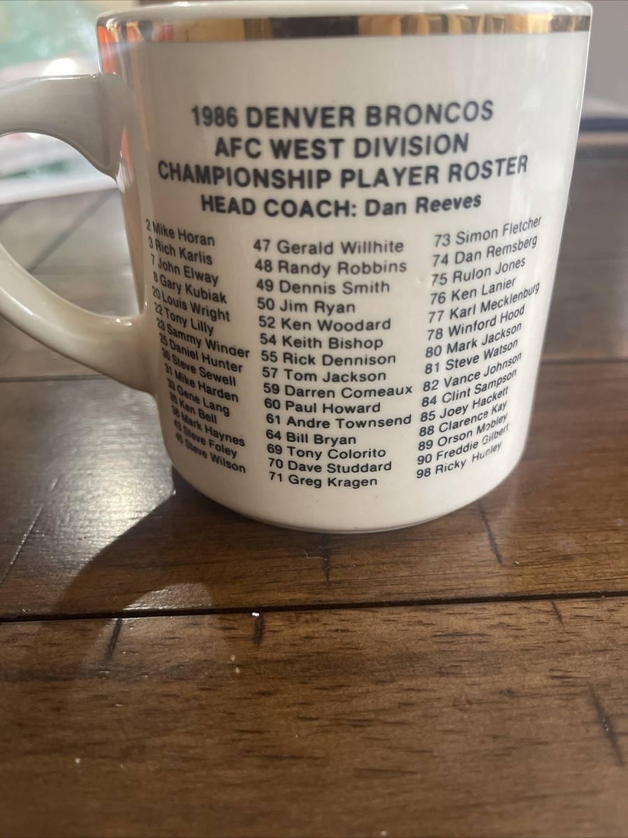 Denver Broncos NFL Mug 1986 AFC Champions Collectors Edition Roster John  Elway | eBay