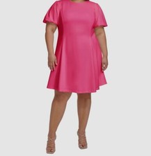 DKNY Women's Pink Balloon Sleeve Fit & Flare Dress Plus Size 20W