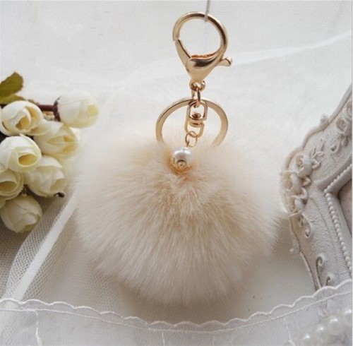 Furry Pom Pom Ball Pearl Key Chain Purse Pendant Charm Ornament Free Gift Bag - Picture 25 of 27