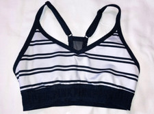 Victorias Secret PINK Ultimate Black White Stripes Sports Bra Sz XS Form Fitting
