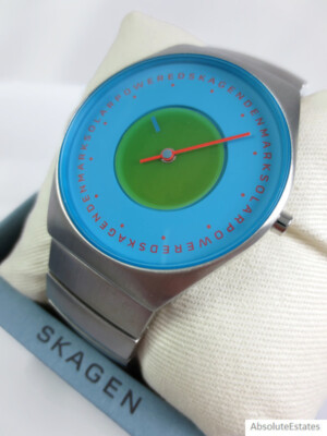 NEW Skagen Grenan Solar Halo Silver Green Blue Mens Watch SKW6875 NWT