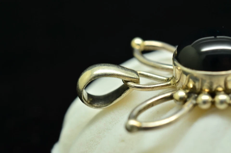 Flor de plata de ley 925 con colgante de ónix encanto Foto 4 de 4