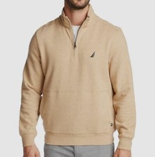  110 Nautica Men Classic Quarter-Zip Pullover Sweatshirt Beige Size S REPAIRED 