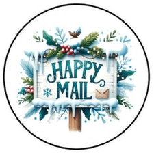 HAPPY MAIL WINTER CHRISTMAS ENVELOPE SEALS LABELS STICKERS PARTY FAVORS