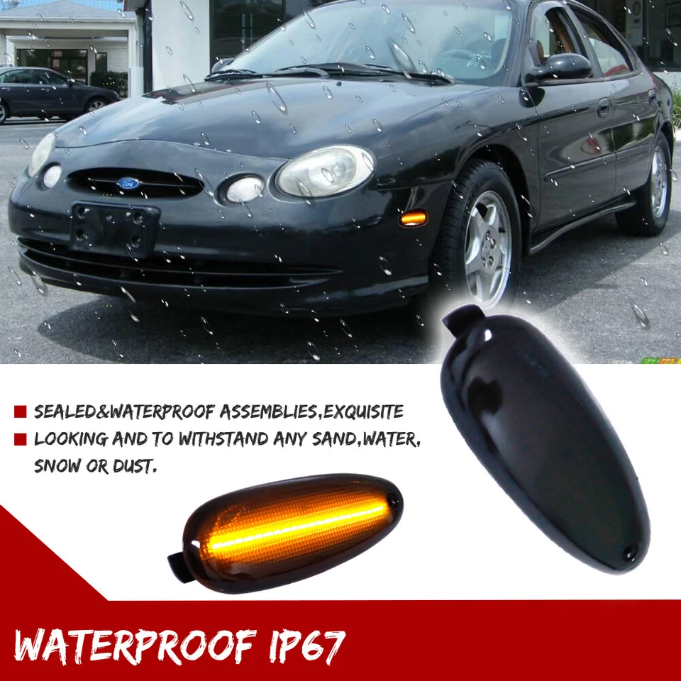 Smoked Amber LED Front Bumper Side Marker Lights For 1996-1999 Ford Taurus Sable - Image 4 of 4