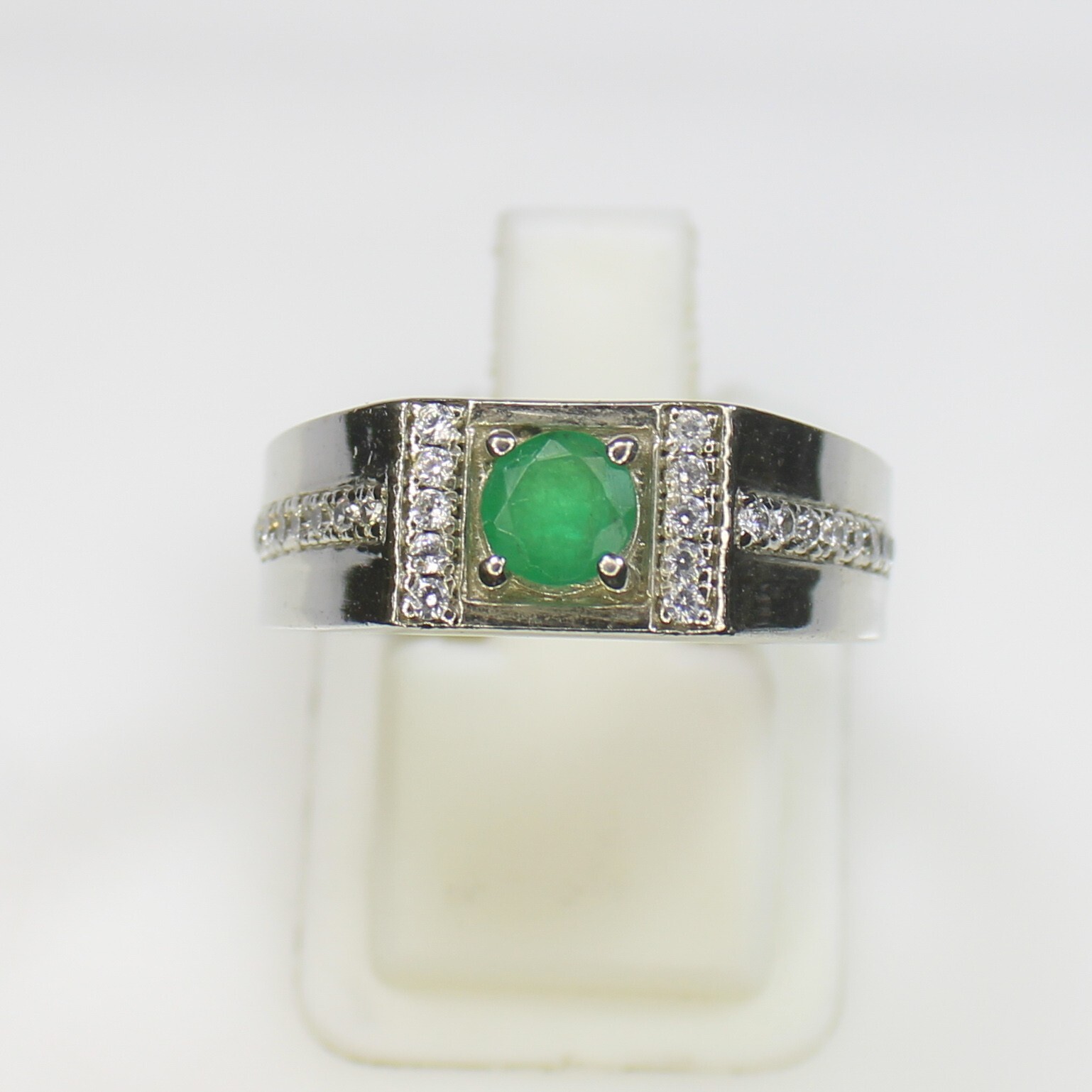 Natural Green Emerald Solitaire Ring in Sterling Silver – All Sizes