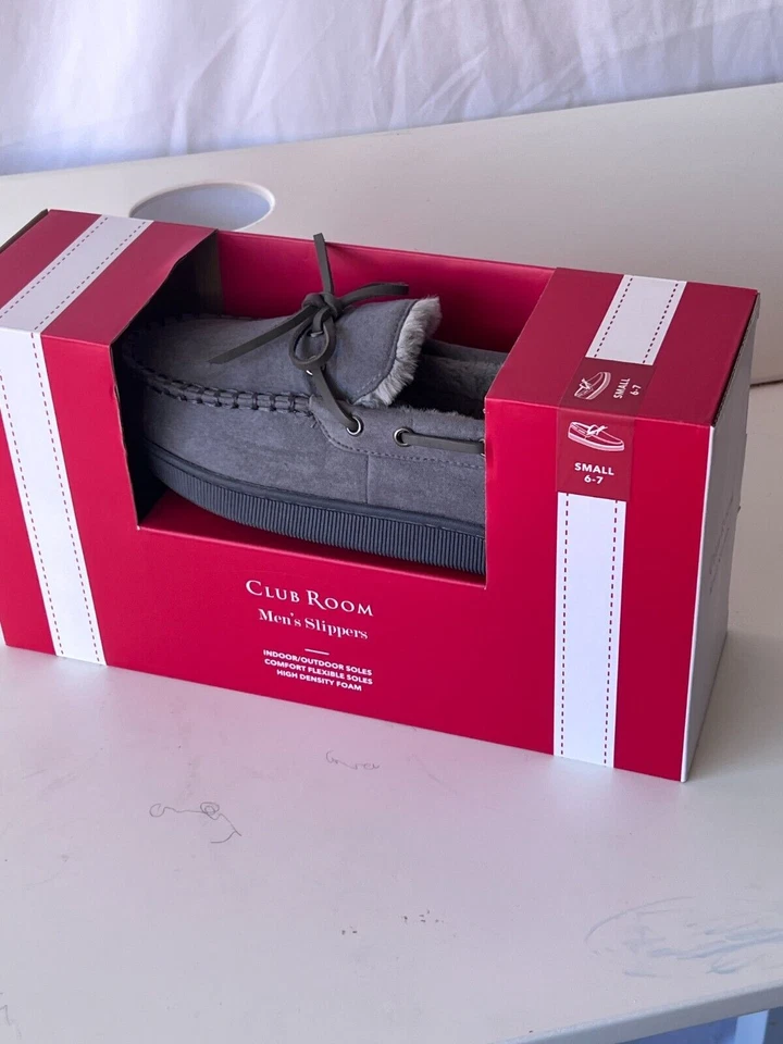 Zapatillas de mocasín de gamuza sintética gris Club Room para hombre con forro de piel sintética S 6-7 Foto 3 de 4