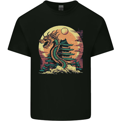 Fantasy Dragon Pagoda Herren Cotton Maglietta Tee Top