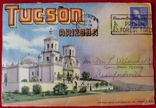 1953 POSTCARD FOLDER-Tucson, Arizona with 18 views inside with 3ct T. Jefferson