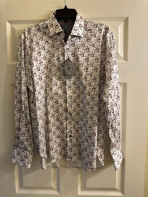 NWT Luchiano Visconti Black Colorful Squares Button Down Shirt Medium $125