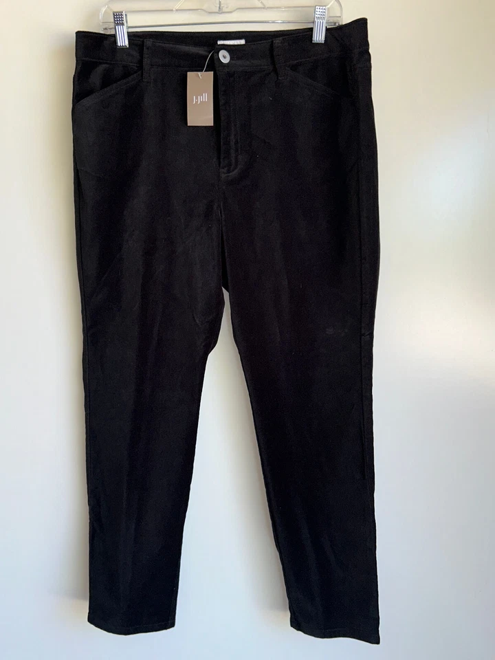 NUEVO CON ETIQUETAS $99 J.JILL Negro Terciopelo Pierna Ajustada Pantalones al Tobillo Talla 14P Petite