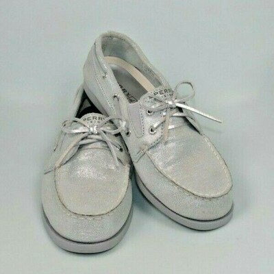 Sperry Top Siders Women's Authentic Original Vida Silver Sparkle Boat Shoe  Sz 6M