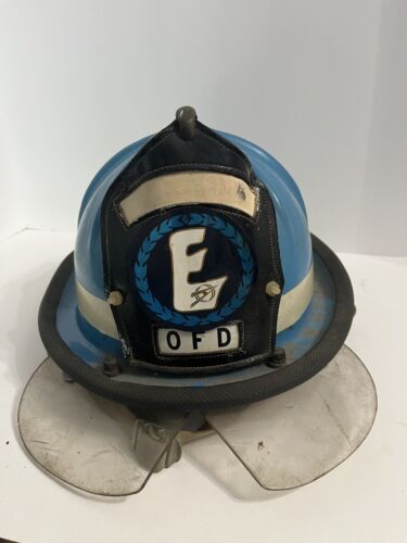 VINTAGE CAIRNS & BROTHERS BLUE  FIRE HELMET WITH EYE SHIELD AND LINER “OFD” - Picture 1 of 11