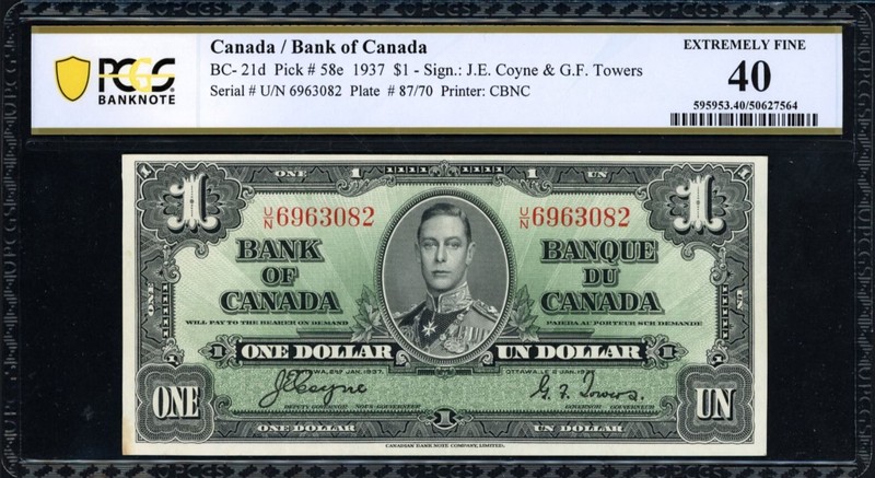 3 Notes From Bank of Canada 1937 $1 / 2-Notes and 1- 1954  Bank note Of Canada.