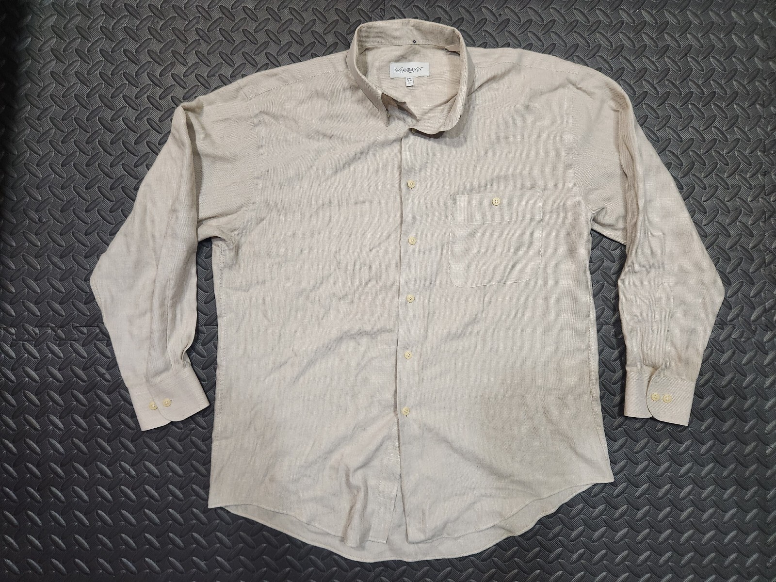 Camicia Yves Saint Laurent da uomo 15 5 32 33 media abbottonata marrone chiaro micro griglia