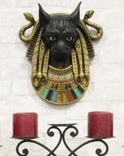 Goddess Bastet Cat Deity With Two Uraeus Cobras Nemes Wall Decor Sculpture 12"H