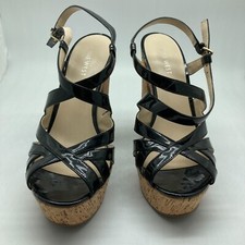 Nine West Addagirlo Black Platform Strappy Cork Block Heel Sandal Size 7M