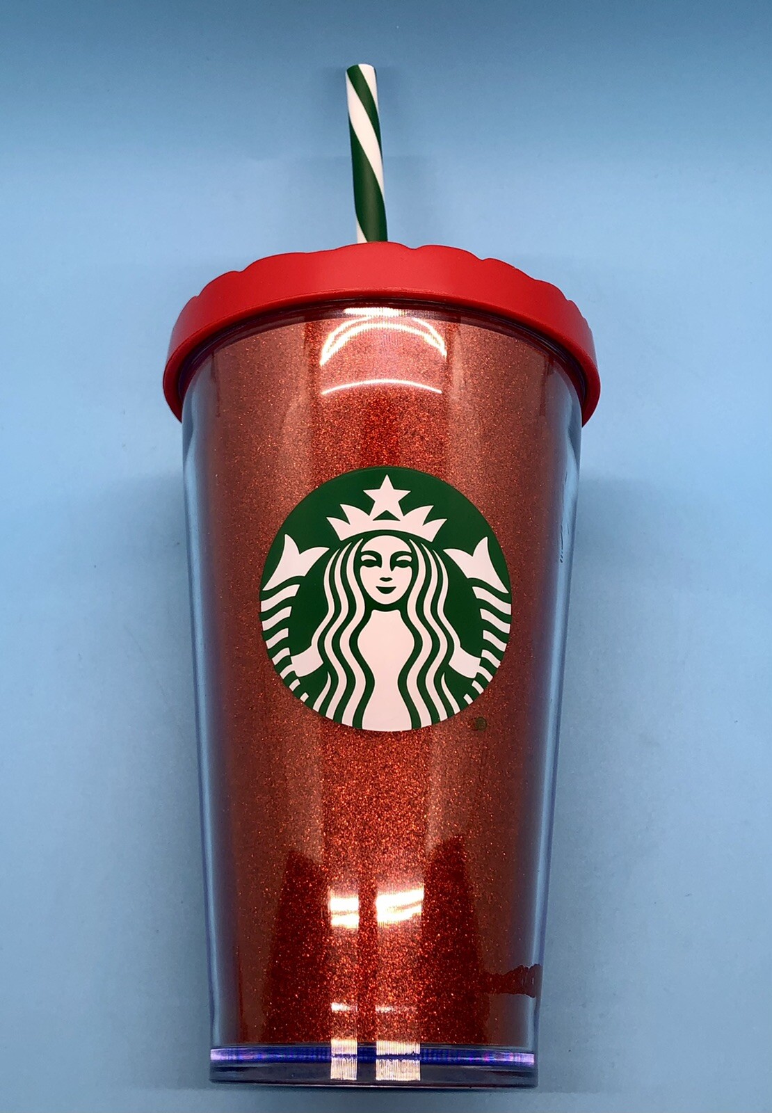 Starbucks 16oz Ruby Red Glitter Holiday Tumbler with Green Straw