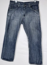 Flypaper Jeans Mens 34x30 Blue Distressed Bootcut Stretch Denim Embroidered