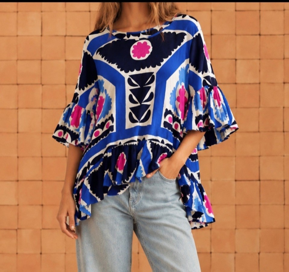 MISTER ZIMI Palm Springs Aztec Tunic Top Size 8 