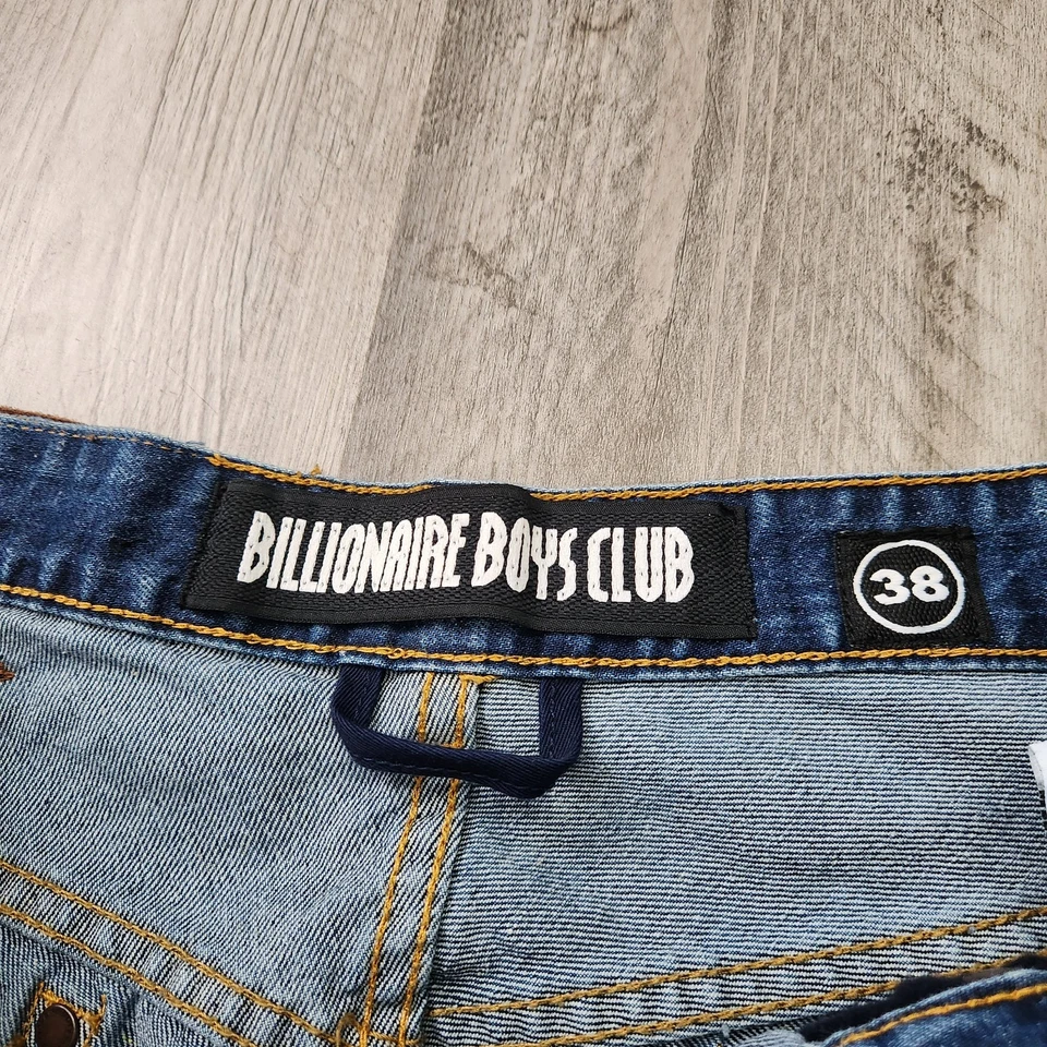 Billionaire 男孩俱乐部短裤男式 38 Distressed 牛仔纽扣门襟牛仔裤 — 第 3/4 张图片