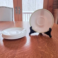 9 Corelle By Corning White W/Green Lip,  6-1/4" TEA CUP SAUCERS
