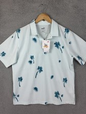Puma Polo Shirt Mens Small Ocean Depths Palmetto Seersucker Golf Palm Tree New