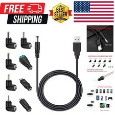 Universal 5V DC Power Cable, USB to DC 5.5x2.1mm Charging Cord Plug with 8 Co...