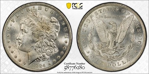 1884-O Morgan Silver Dollar New Orleans Mint, PCGS MS64