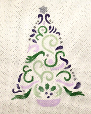 Christmas Needlepoint Canvas Hand Painted 18 mesh Signed Ribbon Tree Pink Green