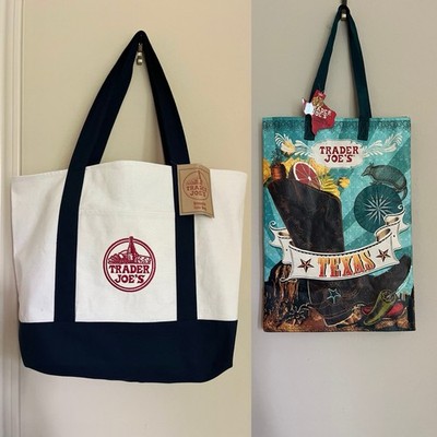 Trader Joe's Canvas Tote Bag and Texas Shopping Bag Lot of 2 NEW